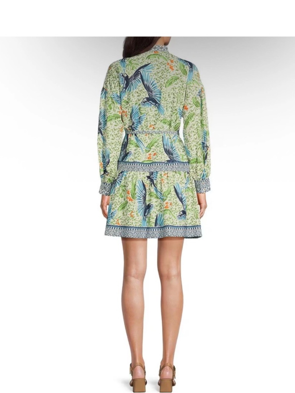 Blue Tropical Print Dress with Tie Belt - Picture 2 of 7